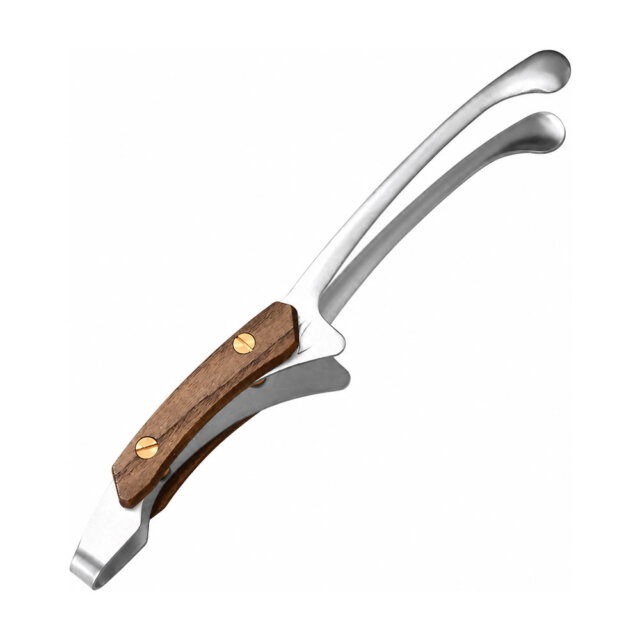 Silver Stainless Steel BBQ Tongs & Wooden Handle