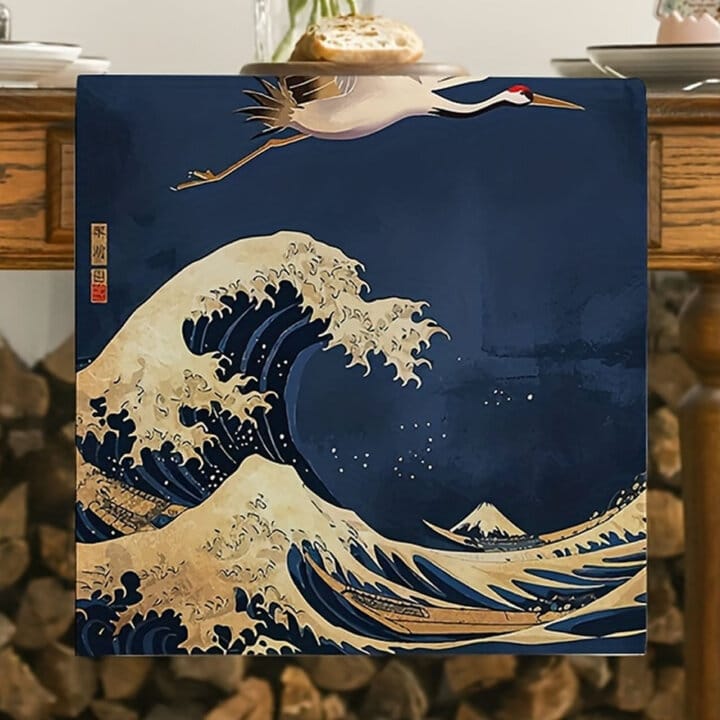 Majestic Crane &Amp; Great Wave Table Runner