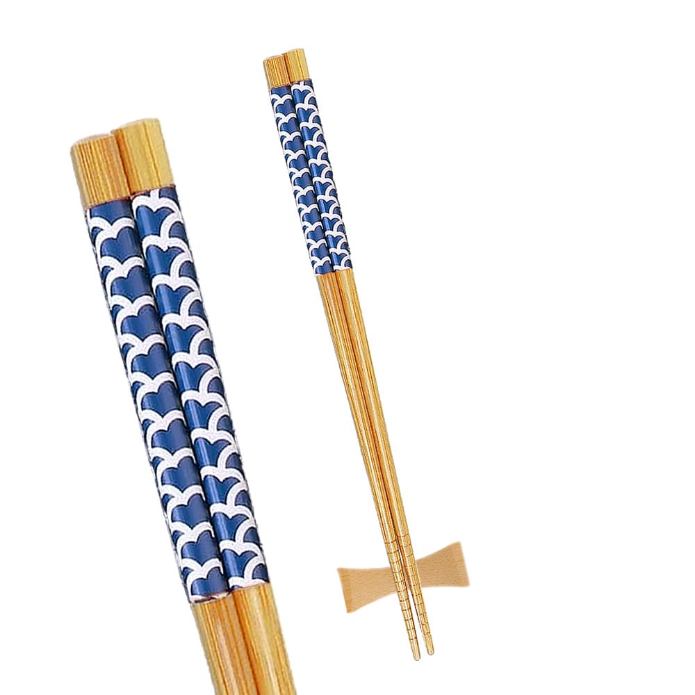 Wave Off Kanagawa Bamboo Chopsticks & Rest