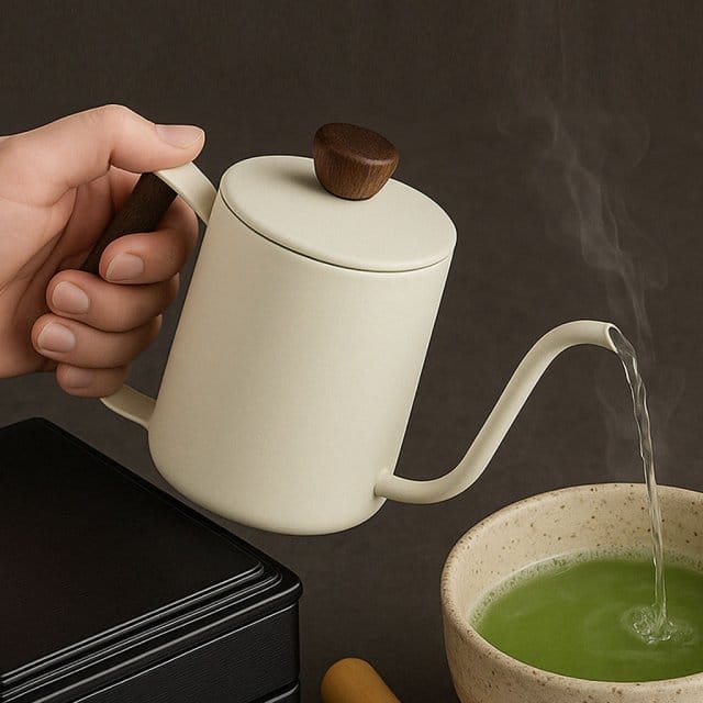Beige Pour Over Matcha Kettle In Use