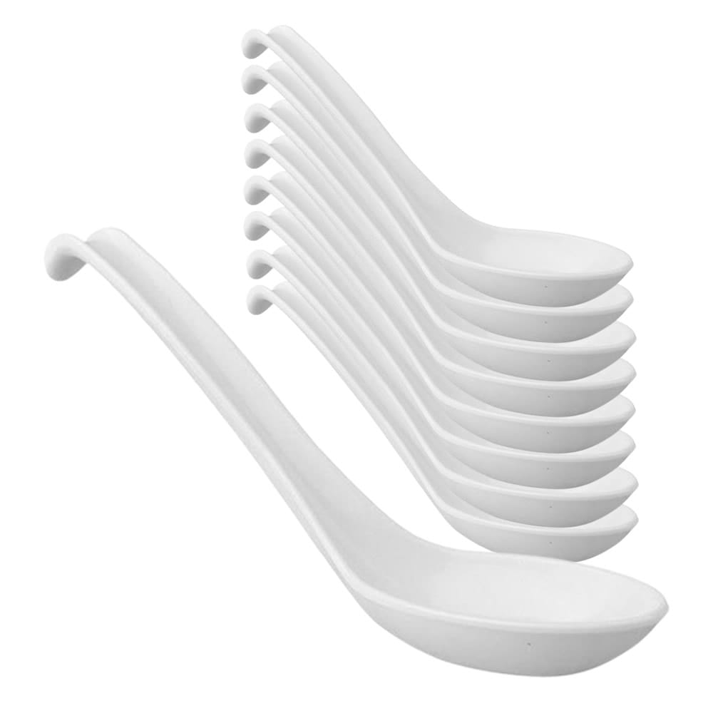 White Melamine Soup Spoons & Hook (10 Pack)