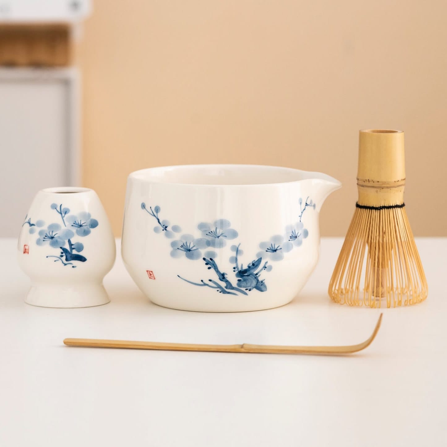 Hand Painted Aoshibori Blossom Matcha Set