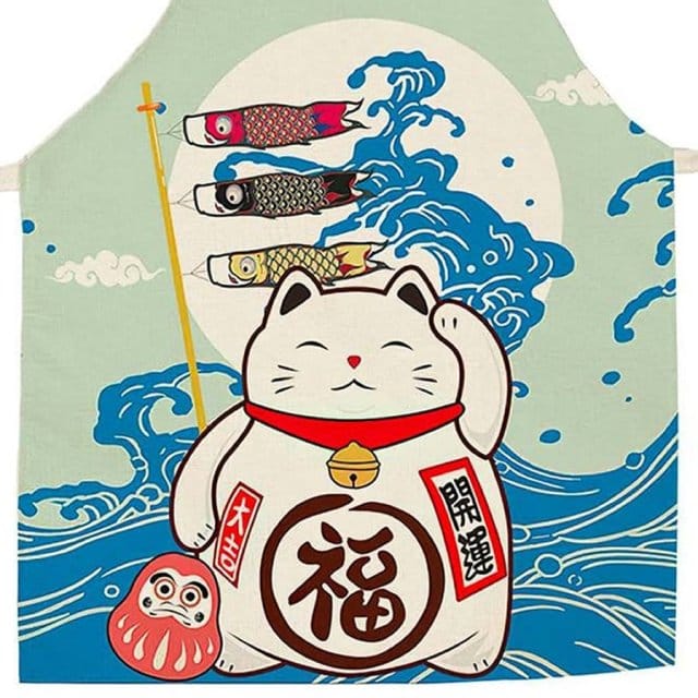 Lucky Cat & Koinobori Kids Apron Close Up