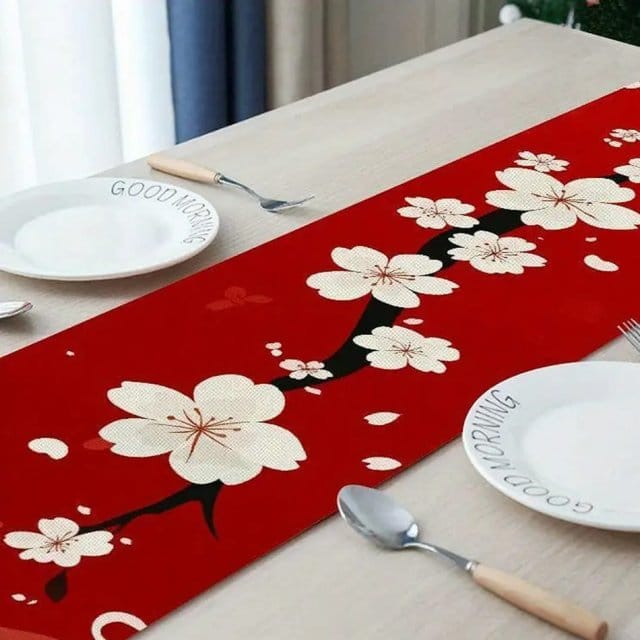 Sakura Bloom on Crimson Table Runner