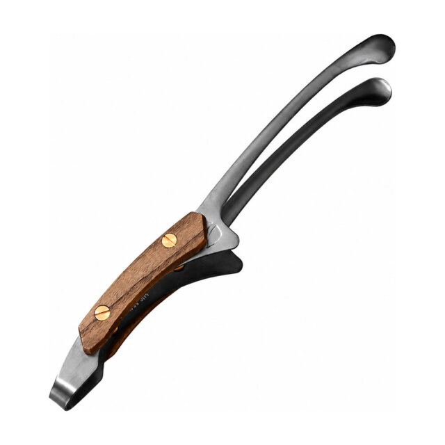 Black Stainless Steel BBQ Tongs & Wooden Handle