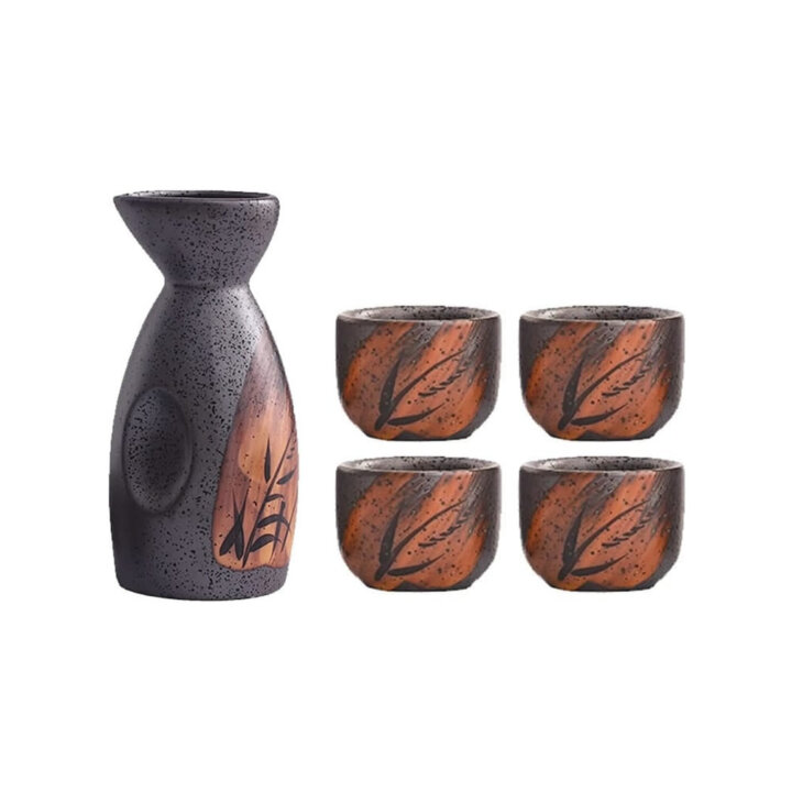 Momiji Kuro Sake Set &Amp; Serving Tray