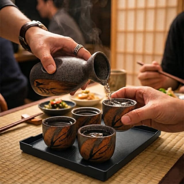 Momiji Kuro Sake Set & Serving Tray