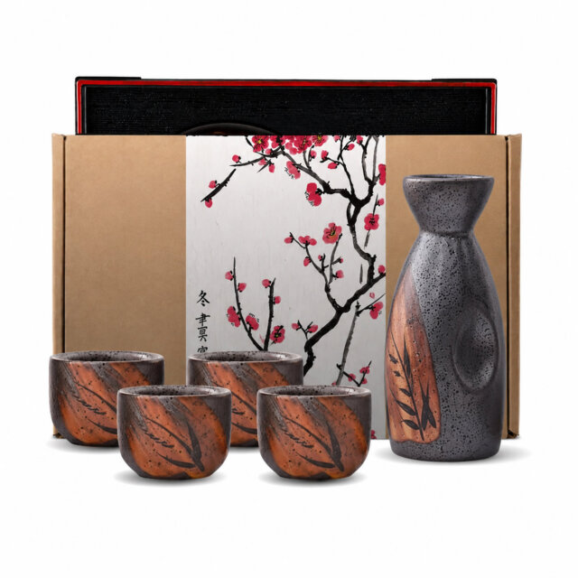 Momiji Kuro Sake Set & Serving Tray