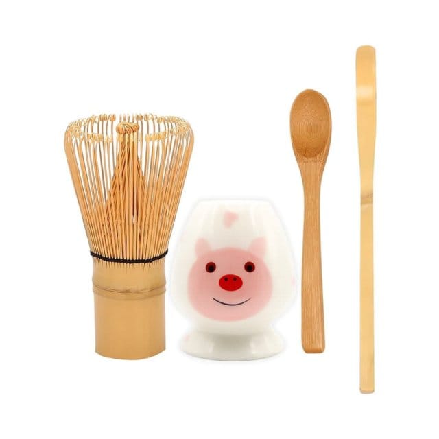Shiawase Piggy Matcha Chasen & Holder Set