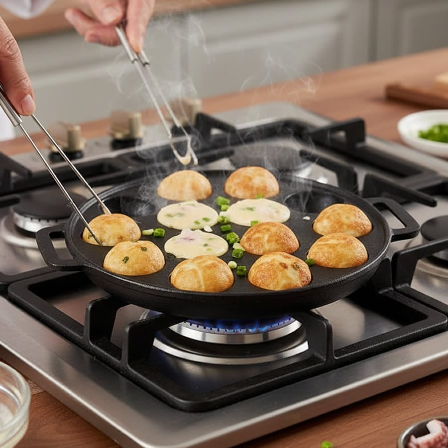 12 Hole Takoyaki Cast Iron Pan Back