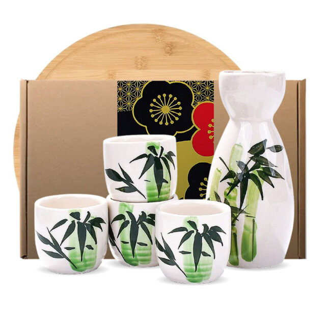 Bamboo Tokkuri, Ochoko & Tray Sake Set