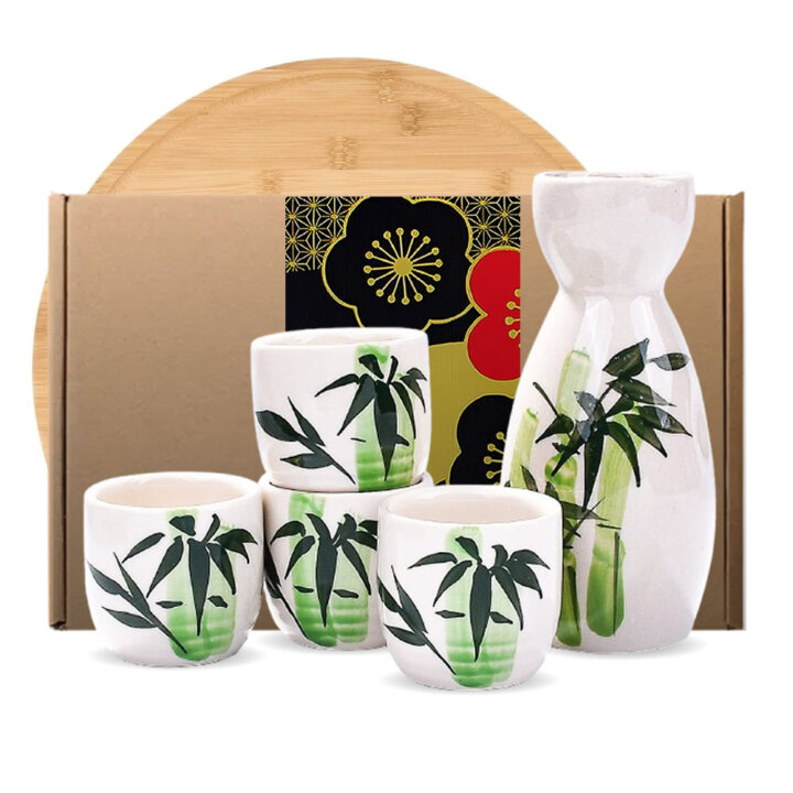 Bamboo Tokkuri, Ochoko &Amp; Tray Sake Set