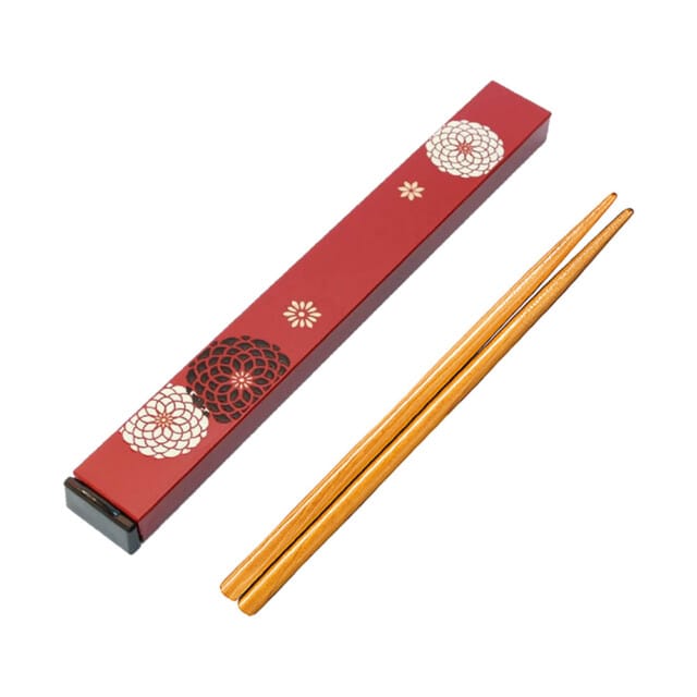 Red Chrysanthemum Chopsticks & Case Set