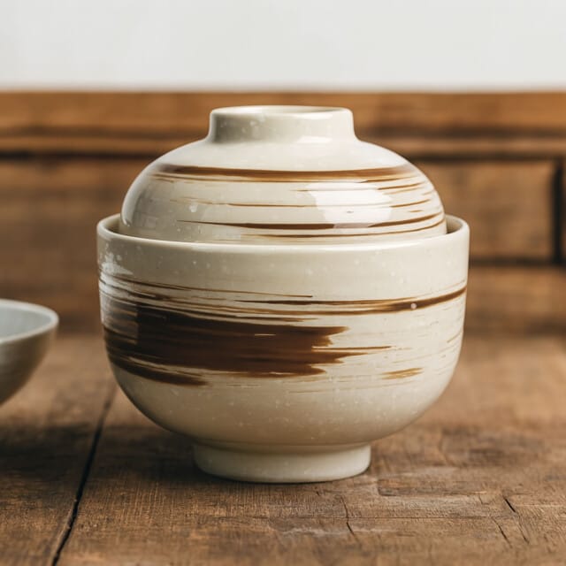 Brown Kaki-Utsuri Bowl & Lid