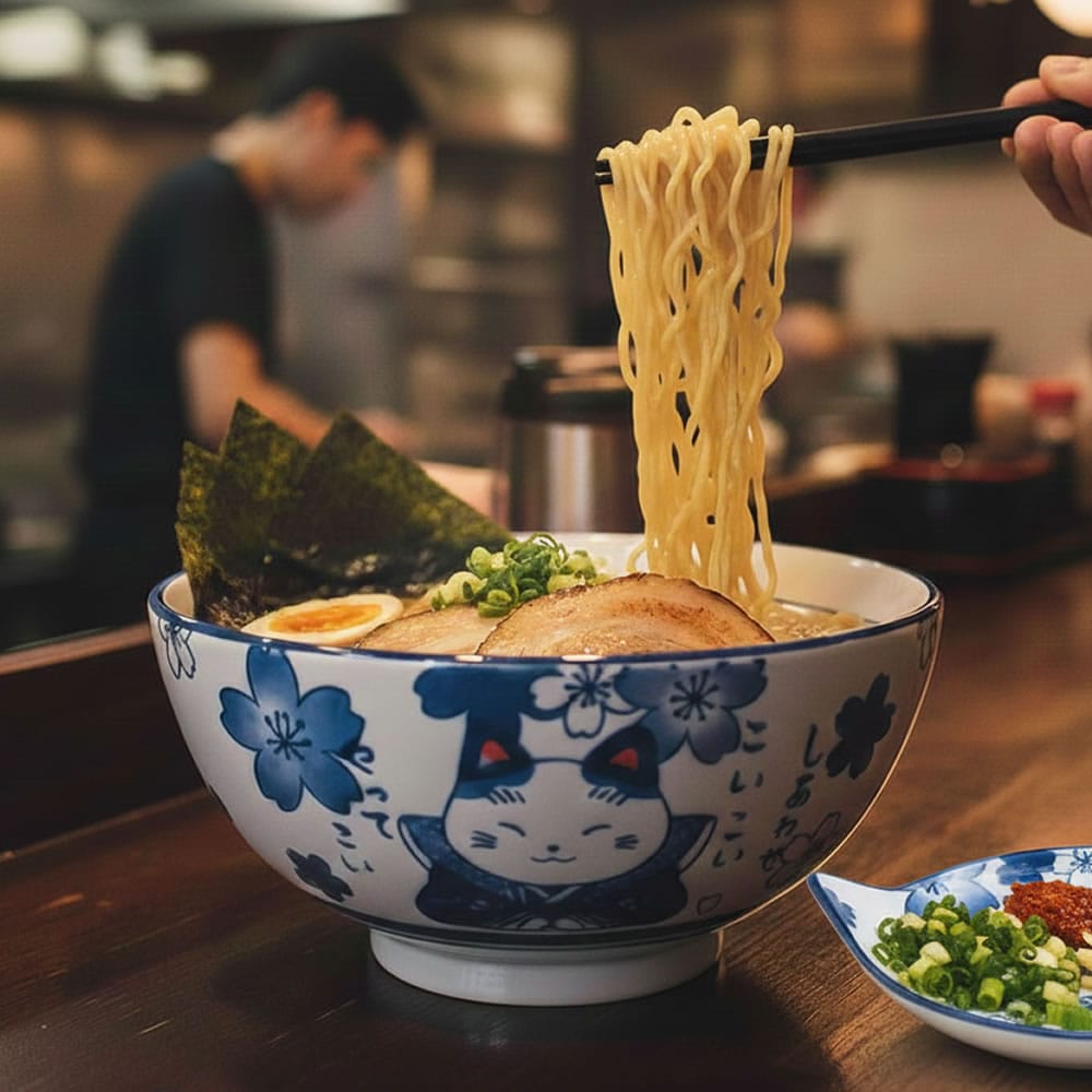 Cute Neko Noodle Bowl & Plate Set Cute Neko Noodle Bowl & Plate Set