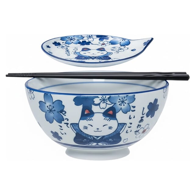 Cute Neko Noodle Bowl & Plate Set