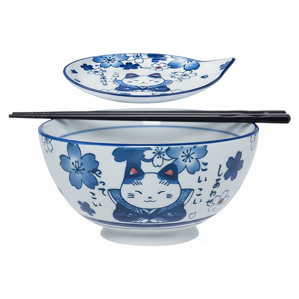 Cute Neko Noodle Bowl & Plate Set Cute Neko Noodle Bowl & Plate Set