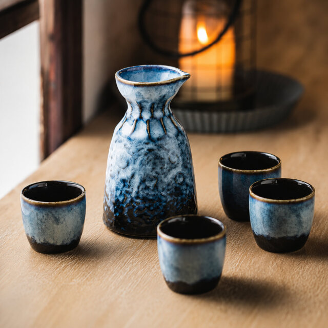 Artisan Glaze Series Glacier Blue Sake Set