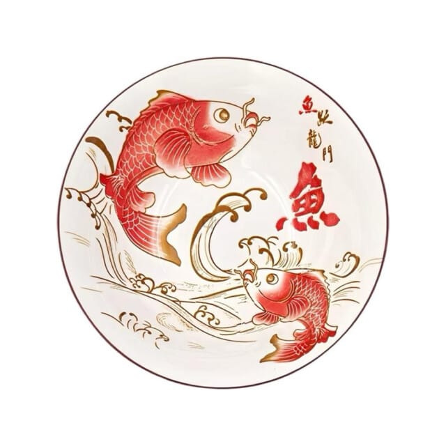 Koi & Dragon Gate Ceramic Plate