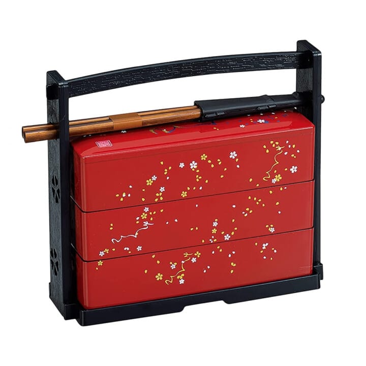Red Sakura Lunch Box &Amp; Chopstick Set