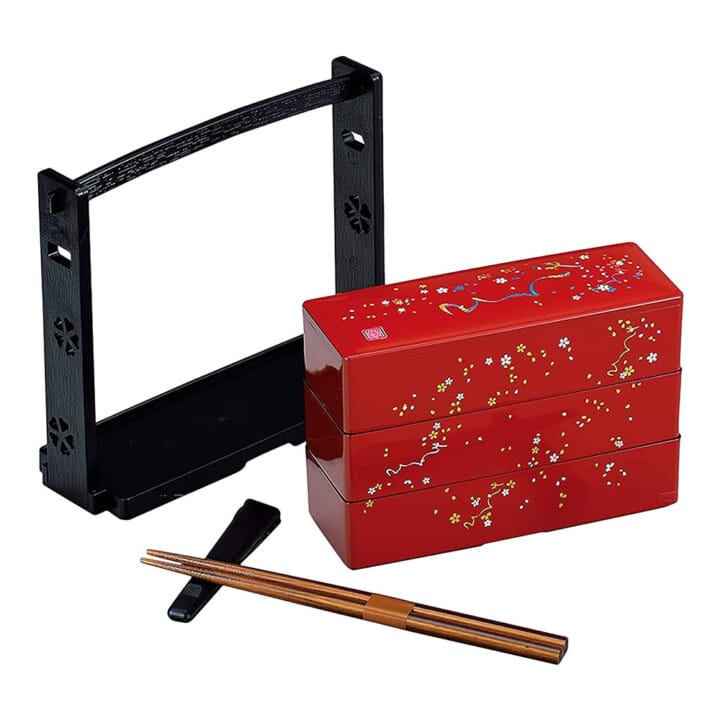 Red Sakura Lunch Box &Amp; Chopstick Set Parts