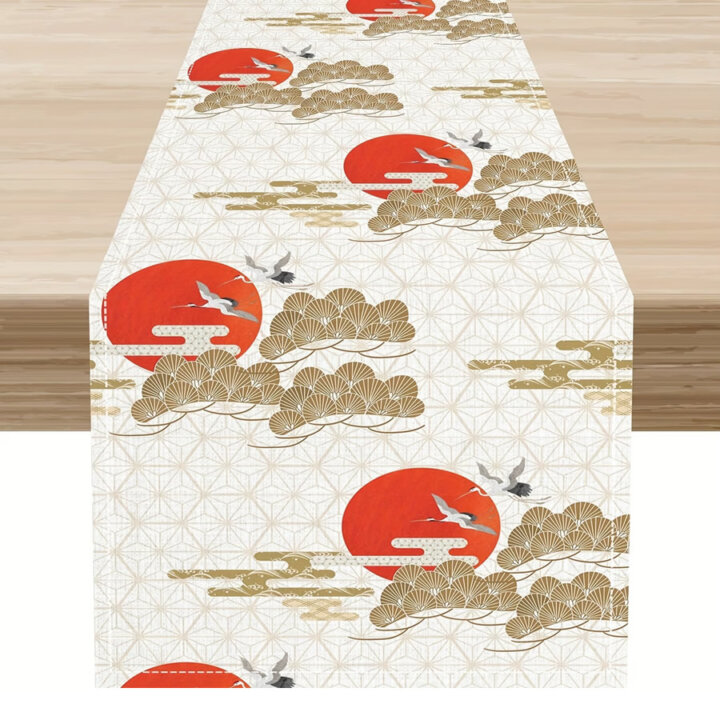 Akai Taiyō Crane Garden Table Runner
