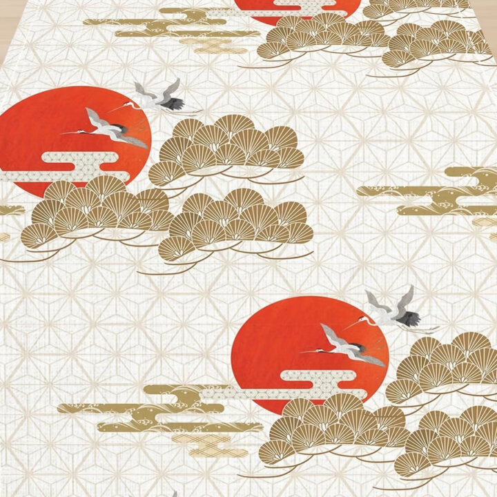 Akai Taiyō Crane Garden Table Runner1