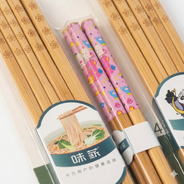 Pink Kawaii Cat Bamboo Family Chopstick Set