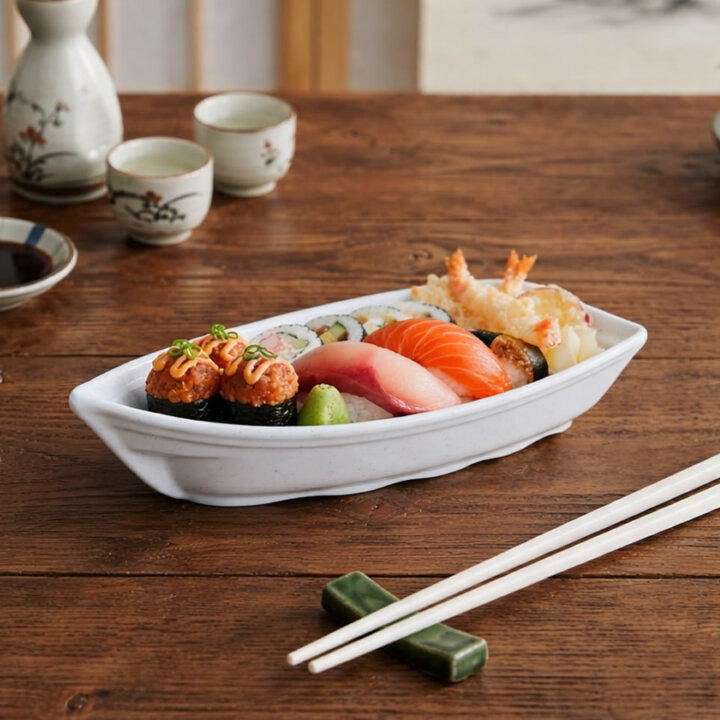 White Melamine Sushi Boat Action