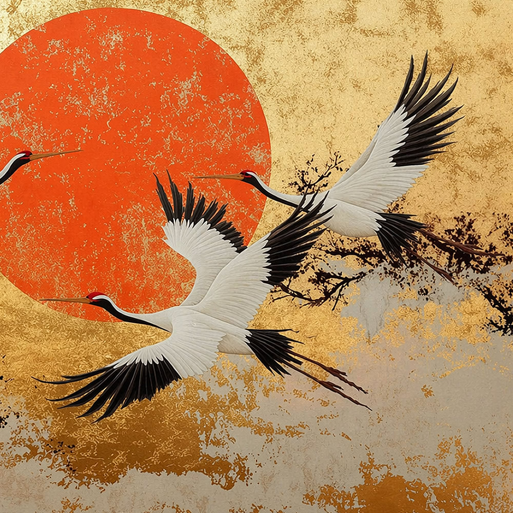 Golden Crane Sunrise Placemat Close Up