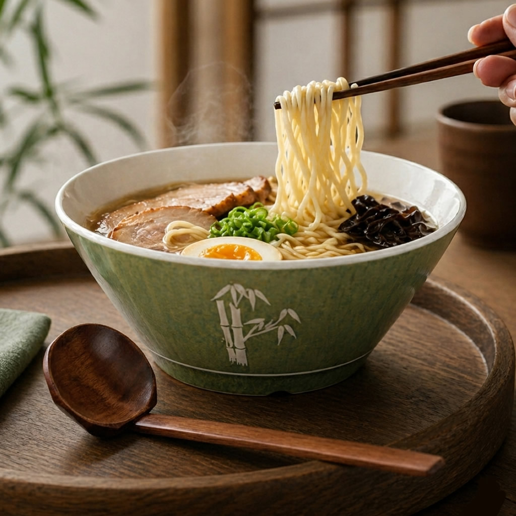 Green Bamboo Noodle Bowl Set