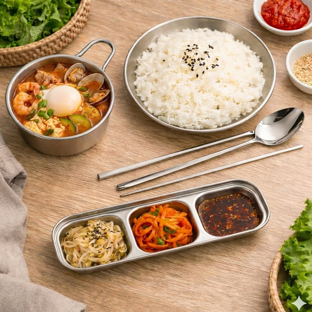 Korean Stainless Steel Tableware Set Idea
