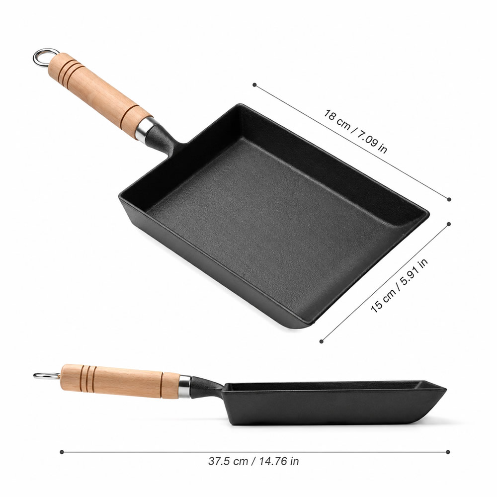 Cast Iron Tamagoyaki Pan & Cedar Lid Dimensions Cast Iron Tamagoyaki Pan & Cedar Lid Dimensions
