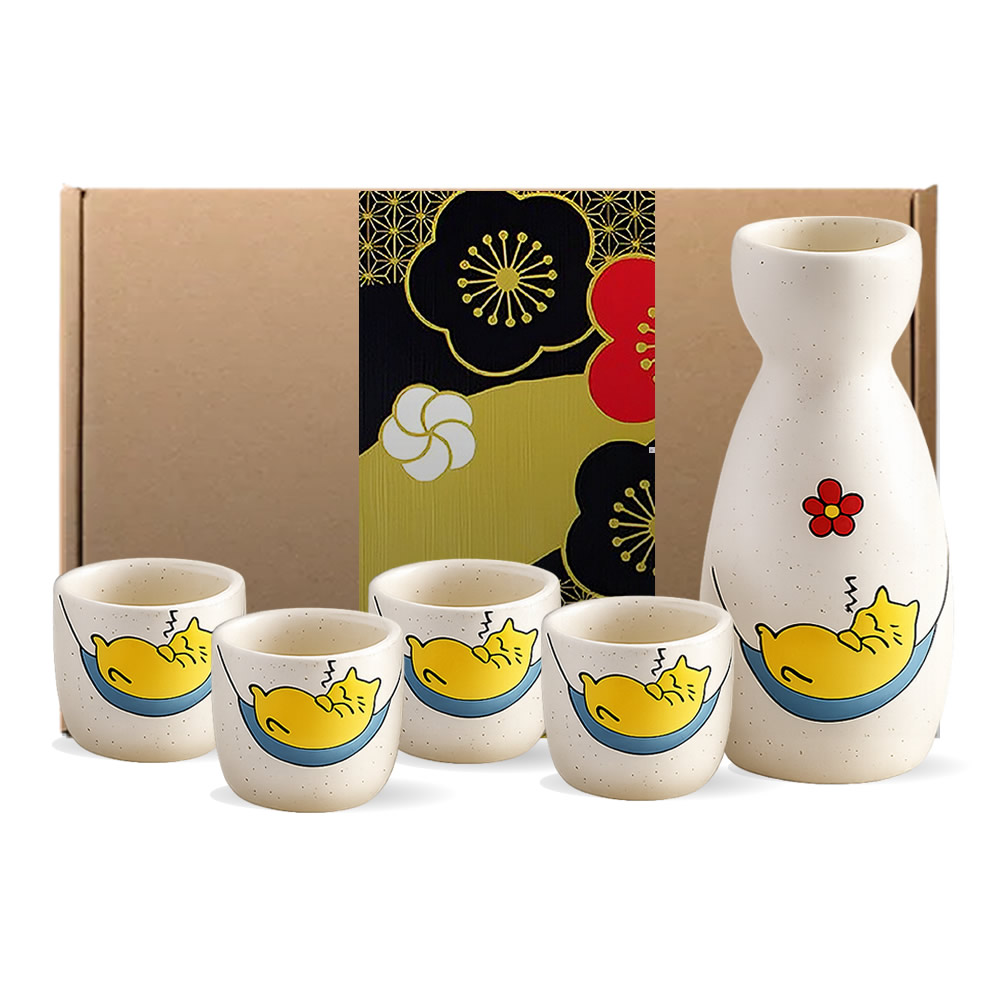 Cute Sleepy Neko Sake Set