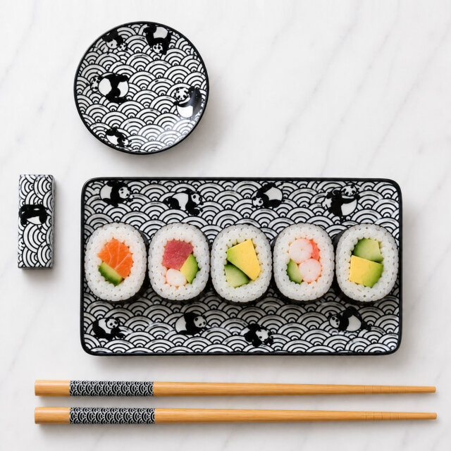 Kawaii Kuro Panda Sushi Tray Set Kawaii Kuro Panda Sushi Tray Set