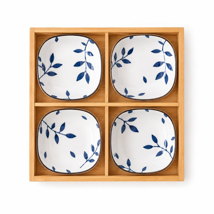 Nagomi Leaf Bowls &Amp; Bamboo Tray Nagomi Leaf Bowls &Amp; Bamboo Tray