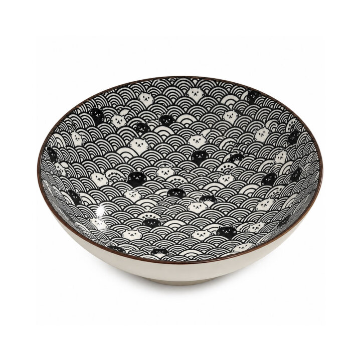 Seigaiha &Amp; Cute Neko Ramen Bowl Set