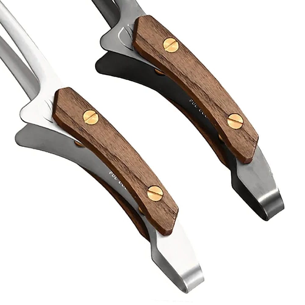 Black Stainless Steel Tongs & Wooden Handle Black Stainless Steel Tongs & Wooden Handle
