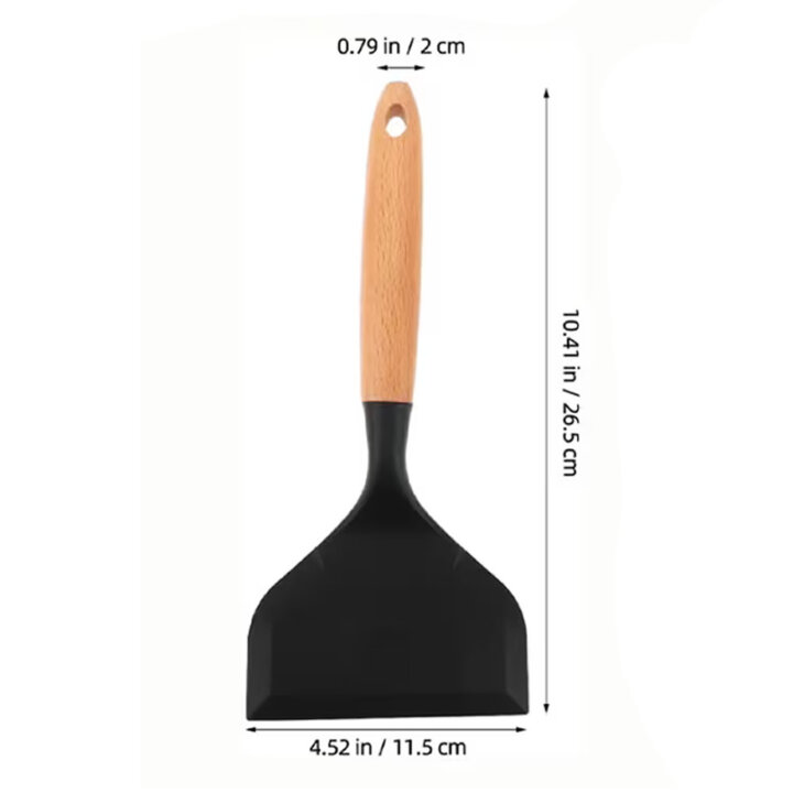 Black Wooden &Amp; Silicone Spatula Dimensions