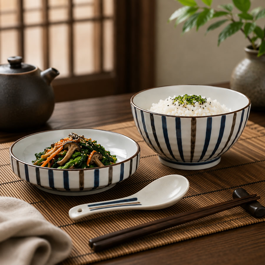 Blue & Brown Tokusa Bowl & Dish Set Blue & Brown Tokusa Bowl & Dish Set