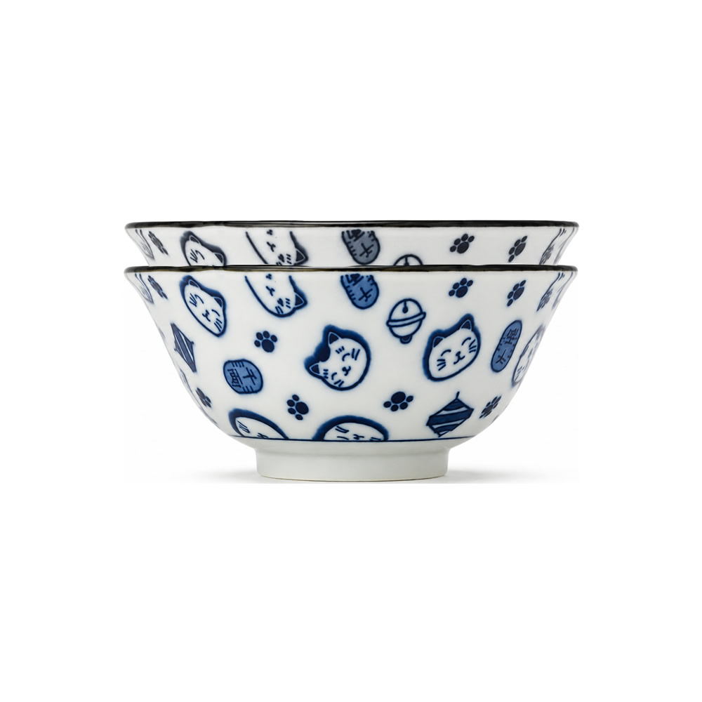 Mino Ware Lucky Cat Donburi Bowl Set Mino Ware Lucky Cat Donburi Bowl Set