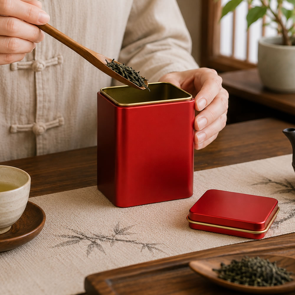Red Tin Tea Storage Canister Red Tin Tea Storage Canister