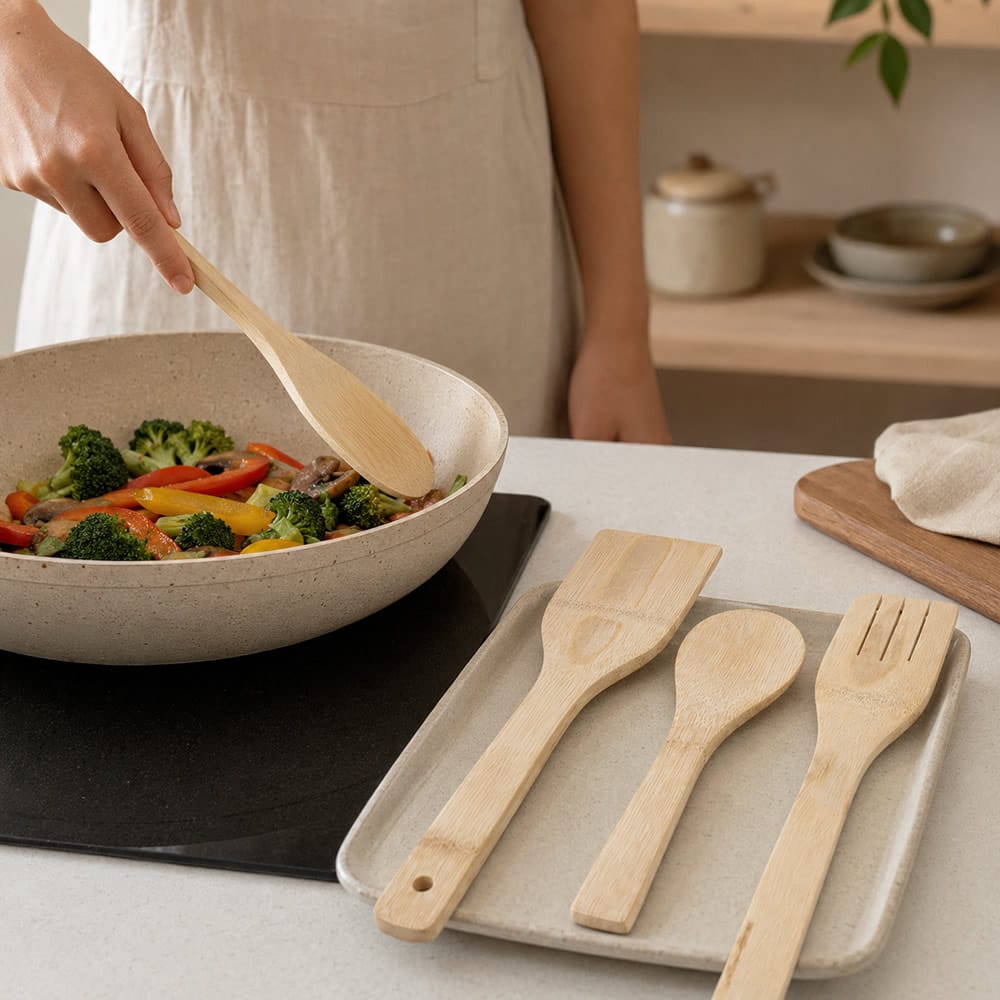 4 Piece Rustic Bamboo Utensil Set