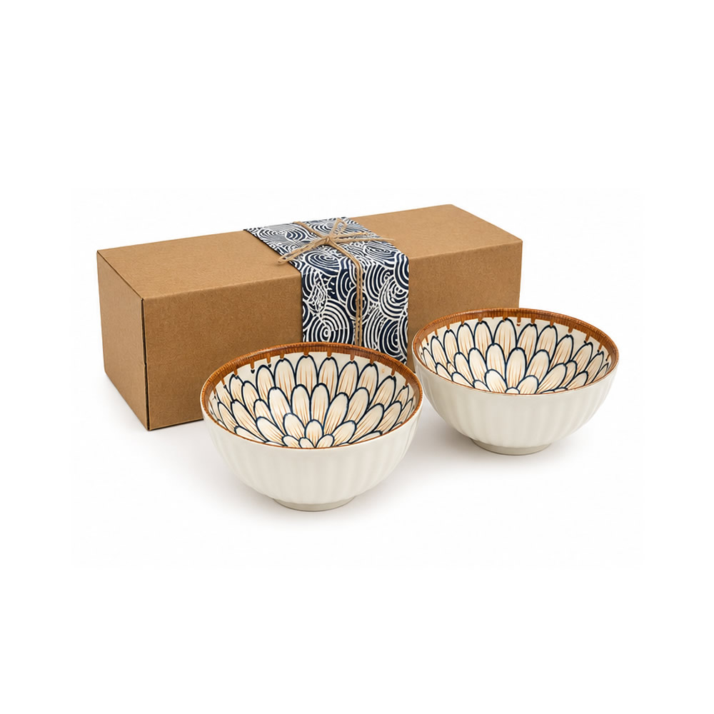 Kiku Floral Ceramic Rice Bowls