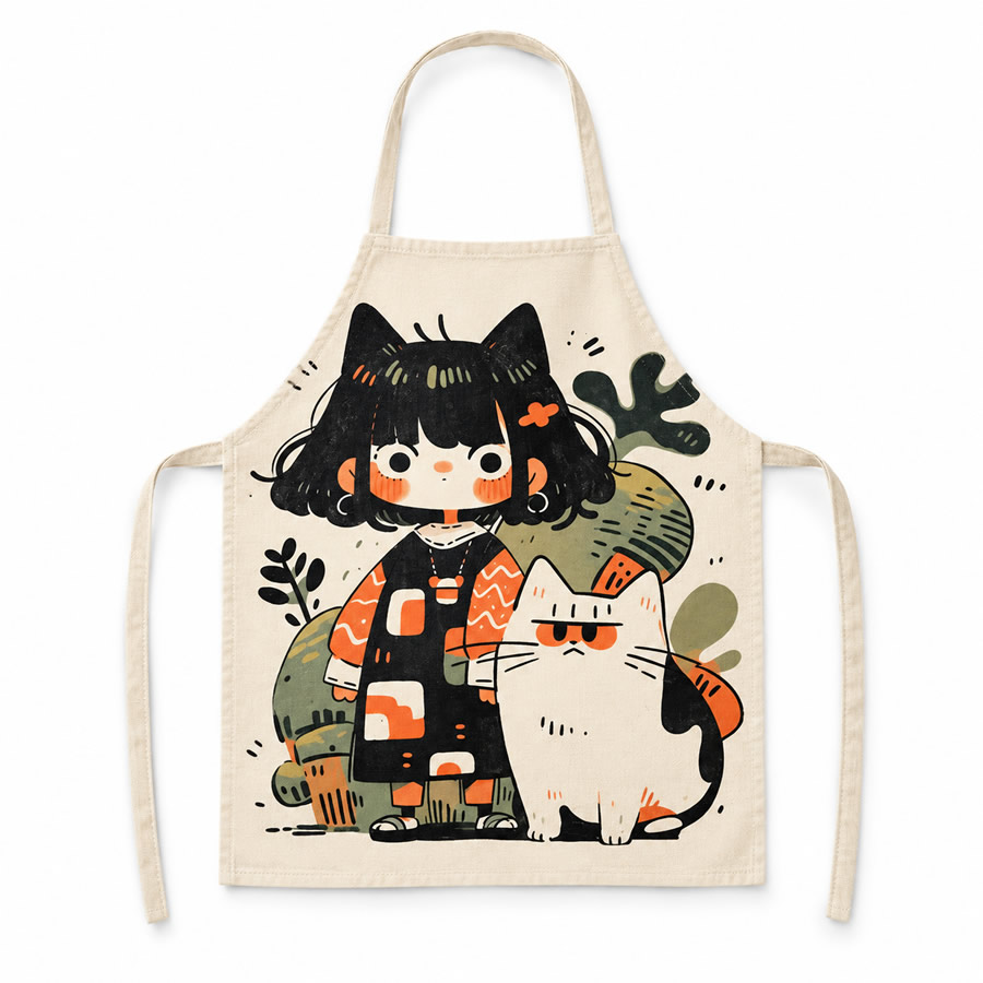 Kimono Girl & Cute Neko Apron
