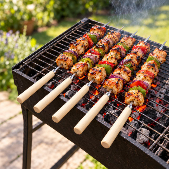 Grilled Chicken Skewers With Wooden Handles Grilled Chicken Skewers With Wooden Handles