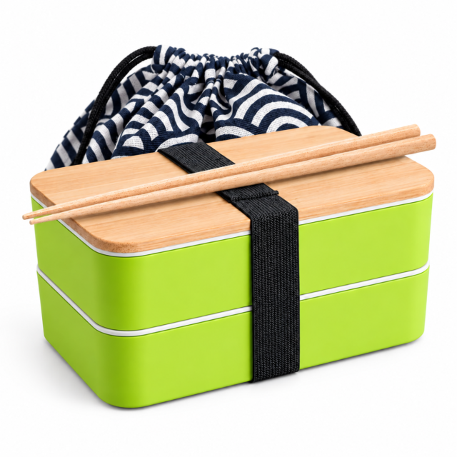 Lime Green Bento Set With Drawstring Bag Lime Green Bento Set With Drawstring Bag